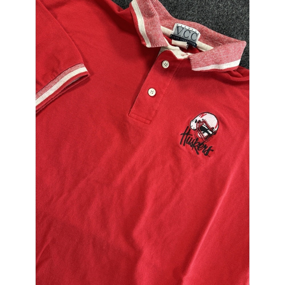 VTG Nebraska Cornhuskers Polo Shirt Mens L Red Embroidered USA Made